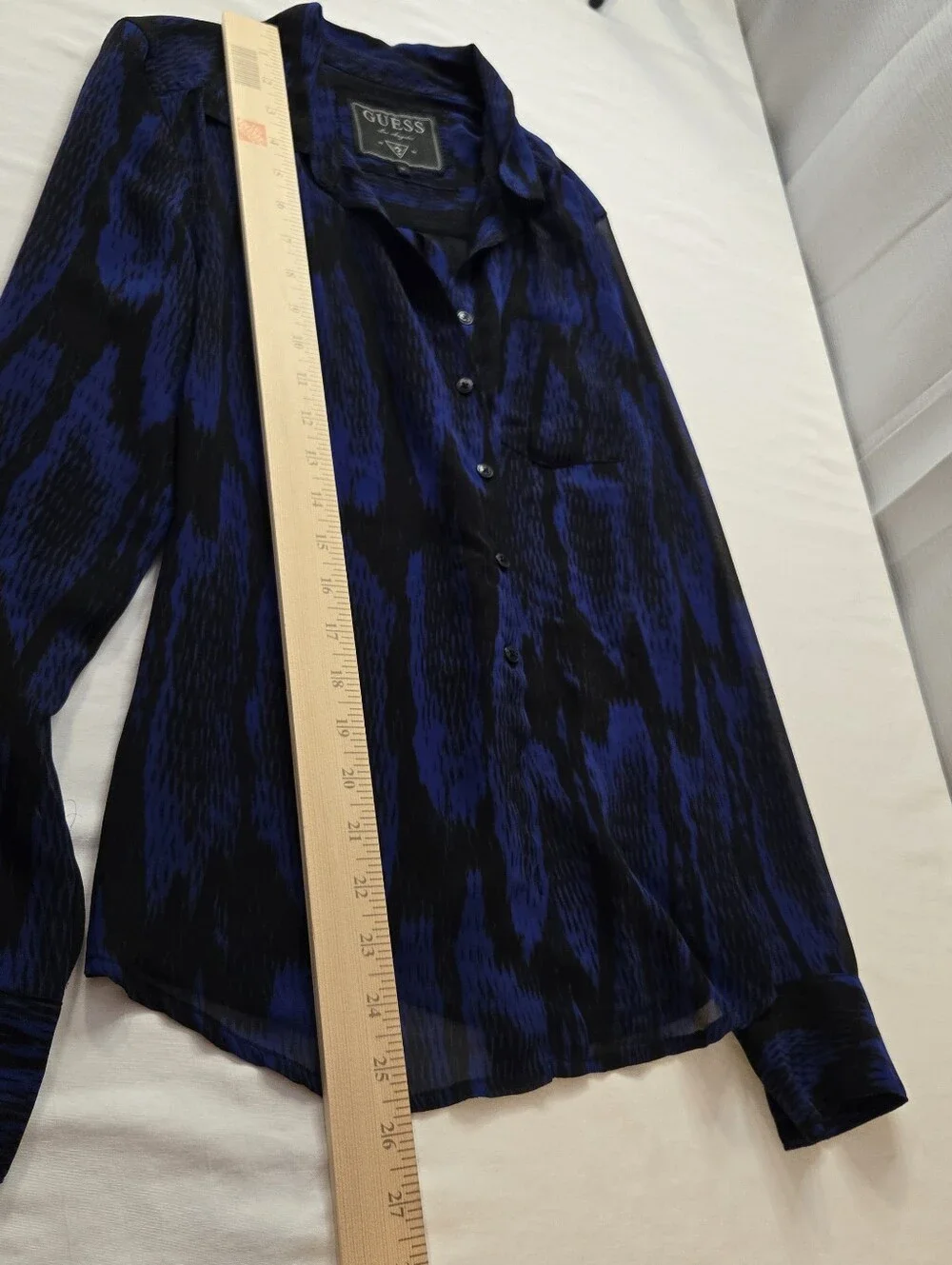 GUESS Los Angeles Sheer Blue Black Button Up Blouse Size Small - Picture 5 of 6